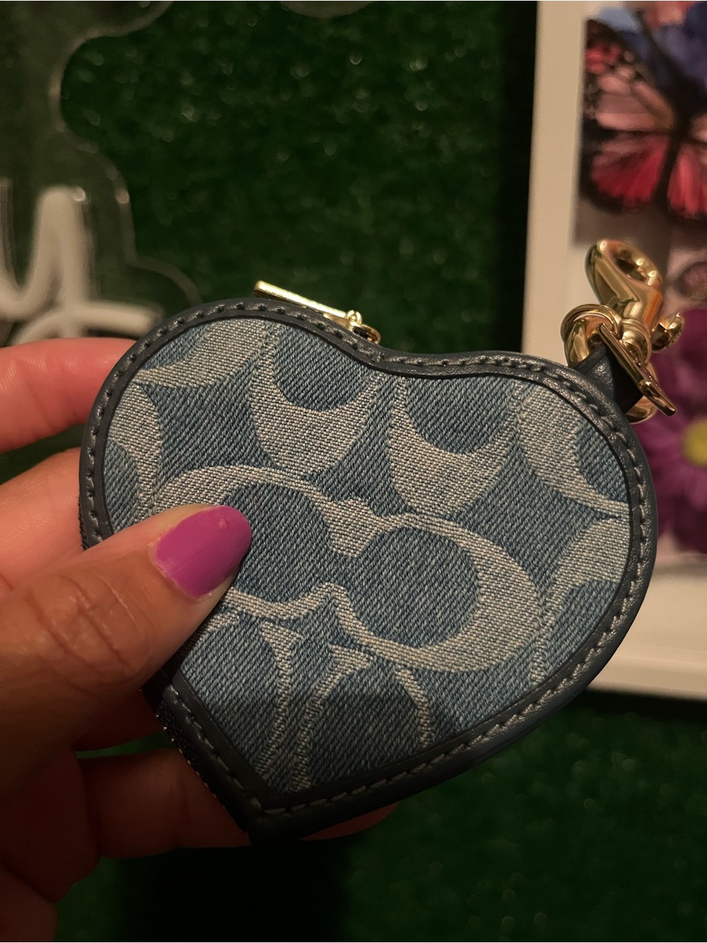 Coach Denim Heart-Shaped Denim Keychain Coin Pouch - Picture 5 of 7